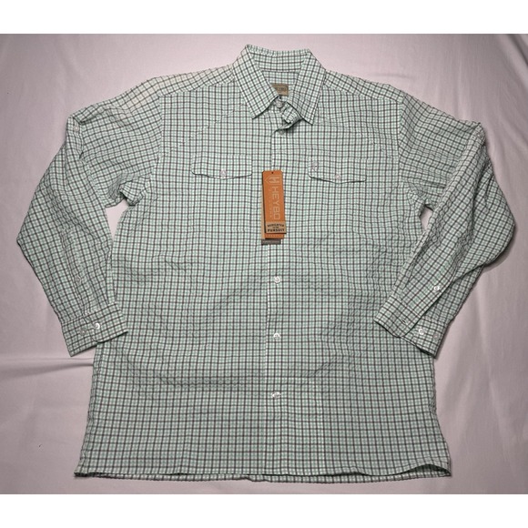 Heybo Headwaters SeerSucker Long Sleeve Mens Small Green/Gray/White NWT! - Picture 1 of 9